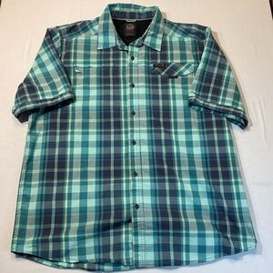 Wrangler ATG All Terrain Gear Mens Short Sleeve Plaid Blue & Green XL Button-Up